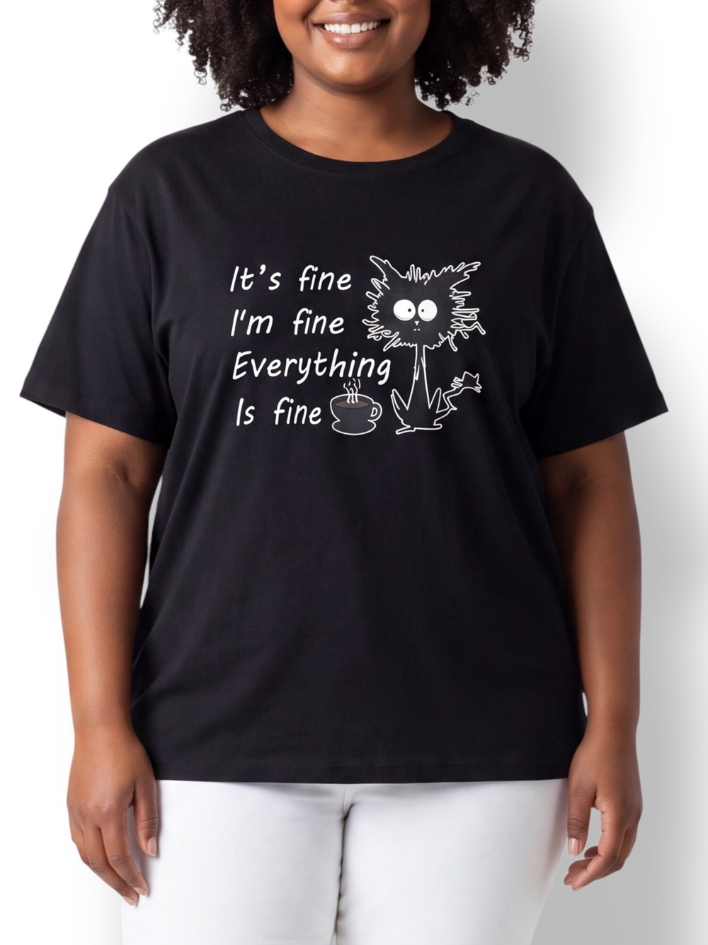 4/$20 Women’s Black It’s Fine Cat Graphic Oversized T-Shirt 4X-5X 7X